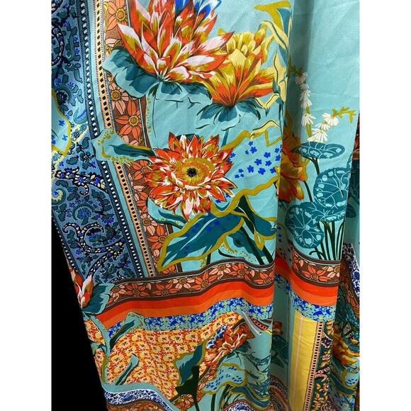 Shelli Segal Dress Gown Satiny Slip Paisley Slit Long Boho Forest Fairy Formal 2 - Picture 10 of 16